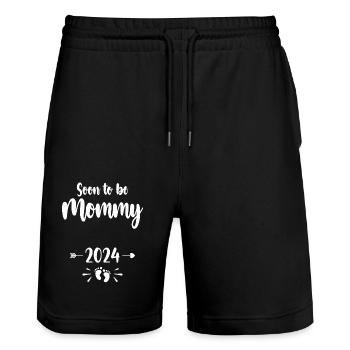Mama wird bald Mutter 2024 Mutter schwanger Kinder Mot - Stanley/Stella Unisex Bio Joggingshorts Trainer  - Schwarz - Vorne - Nik (191cm) & Marisol (170cm)