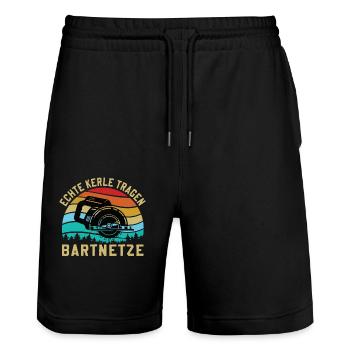 Forstwirtschaft Waldarbeiter Spruch Echte Kerle - Stanley/Stella Unisex Bio Joggingshorts Trainer  - Schwarz - Vorne - Nik (191cm) & Marisol (170cm)