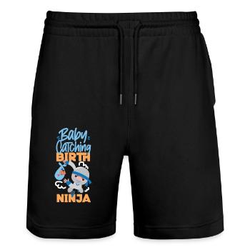 LD Labour And Delivery Nurse - Stanley/Stella Trainer Unisex Organic Jogging Shorts - black - Front - Nik (191cm) & Marisol (170cm)