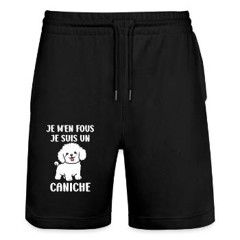 Humour chien petit caniche - Short de jogging bio TRAINER Stanley/Stella unisexe - noir - Devant - Nik (191cm) & Marisol (170cm)