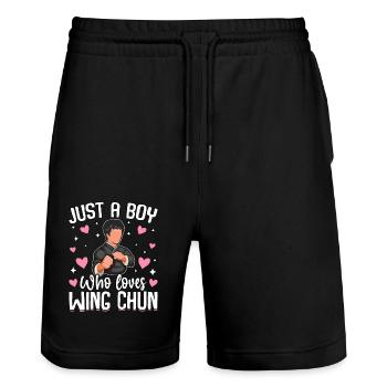 Juste un garçon qui aime le Wing Chun - Short de jogging bio TRAINER Stanley/Stella unisexe - noir - Devant - Nik (191cm) & Marisol (170cm)