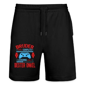 Bruder Level Complete Werdender Onkel Loading - Stanley/Stella Unisex Bio Joggingshorts Trainer  - Schwarz - Vorne - Nik (191cm) & Marisol (170cm)