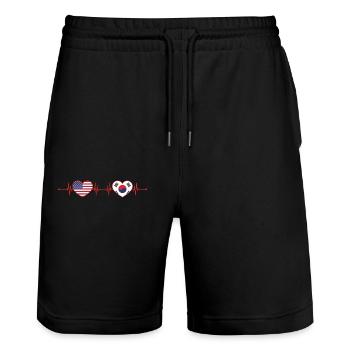 USA South Korea Heartbeat American South Korean - Stanley/Stella Trainer Unisex Organic Jogging Shorts - black - Front - Nik (191cm) & Marisol (170cm)