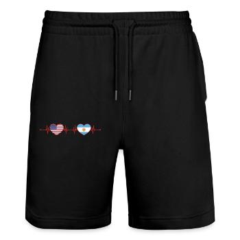 USA Argentinien Herzschlag Amerikanisch Argentinisch - Stanley/Stella Unisex Bio Joggingshorts Trainer  - Schwarz - Vorne - Nik (191cm) & Marisol (170cm)