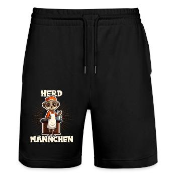 Erdmännchen kochen Koch Kochmütze Herdmännchen - Stanley/Stella Unisex Bio Joggingshorts Trainer  - Schwarz - Vorne - Nik (191cm) & Marisol (170cm)