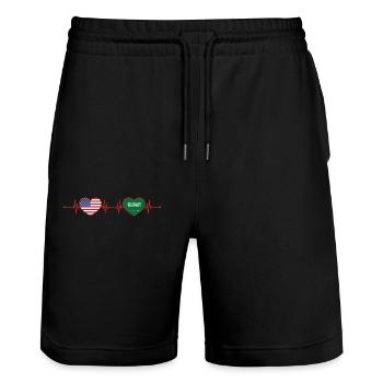 USA Saudi Arabia Heartbeat American Saudi Arabian - Stanley/Stella Trainer Unisex Organic Jogging Shorts - black - Front - Nik (191cm) & Marisol (170cm)