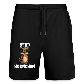 Nerdhörnchen Junge Jungen Erdhörnchen Nerdy Nerd - Stanley/Stella Unisex Bio Joggingshorts Trainer  - Schwarz - Vorne - Nik (191cm) & Marisol (170cm)