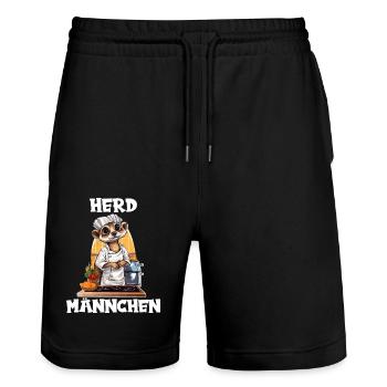 Erdmännchen kochen Koch Kochmütze Herdmännchen - Stanley/Stella Unisex Bio Joggingshorts Trainer  - Schwarz - Vorne - Nik (191cm) & Marisol (170cm)