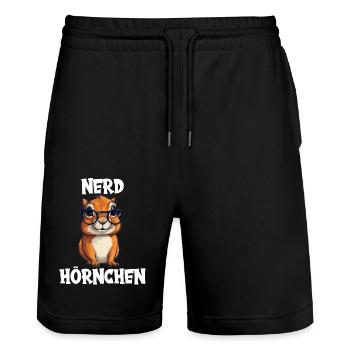 Nerdhörnchen Junge Jungen Erdhörnchen Nerdy Nerd - Stanley/Stella Unisex Bio Joggingshorts Trainer  - Schwarz - Vorne - Nik (191cm) & Marisol (170cm)