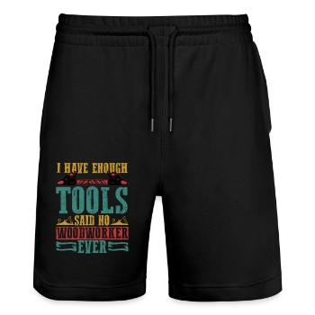 Tool Collector’s Creed - Jamais assez pour le travail du bois - Short de jogging bio TRAINER Stanley/Stella unisexe - noir - Devant - Nik (191cm) & Marisol (170cm)