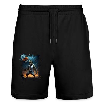 Basketball T Rex Dinosaur Graffiti Splash - Stanley/Stella Trainer Unisex Organic Jogging Shorts - black - Front - Nik (191cm) & Marisol (170cm)