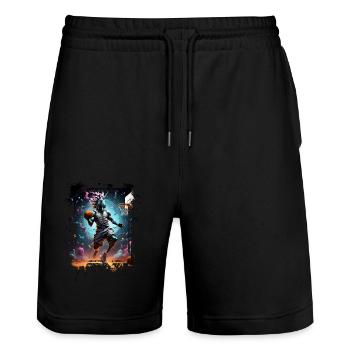 Basketball Unicorn Graffiti Splash - Stanley/Stella Trainer Unisex Organic Jogging Shorts - black - Front - Nik (191cm) & Marisol (170cm)