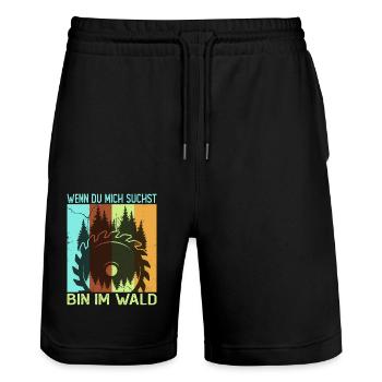 Holzhacker Bin im Wald - Stanley/Stella Unisex Bio Joggingshorts Trainer  - Schwarz - Vorne - Nik (191cm) & Marisol (170cm)