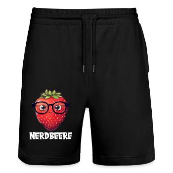Nerdbeere Junge Mädchen Nerdy Nerd Erdbeere - Stanley/Stella Unisex Bio Joggingshorts Trainer  - Schwarz - Vorne - Nik (191cm) & Marisol (170cm)