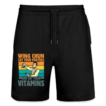Wing Chun dit vos prières et mangez vos vitamines - Short de jogging bio TRAINER Stanley/Stella unisexe - noir - Devant - Nik (191cm) & Marisol (170cm)