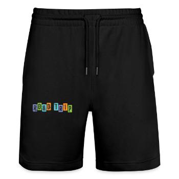 Road Trip Reise Picknick Abenteuer Route - Stanley/Stella Unisex Bio Joggingshorts Trainer  - Schwarz - Vorne - Nik (191cm) & Marisol (170cm)