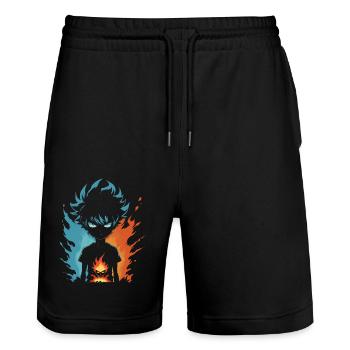 Flame boy with mask power - Stanley/Stella Trainer Unisex Organic Jogging Shorts - black - Front - Nik (191cm) & Marisol (170cm)