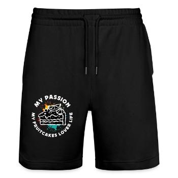 Fruitcakes Lover My Passion My Fruitcakes Baking - Stanley/Stella Trainer Unisex Organic Jogging Shorts - black - Front - Nik (191cm) & Marisol (170cm)