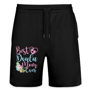 Doula Birth Worker Mom Best Doula - Stanley/Stella Trainer Unisex Organic Jogging Shorts - black - Front - Nik (191cm) & Marisol (170cm)