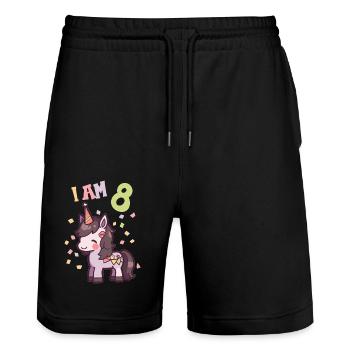 I'm 8 years old Horses Horse 8th birthday - Stanley/Stella Trainer Unisex Organic Jogging Shorts - black - Front - Nik (191cm) & Marisol (170cm)