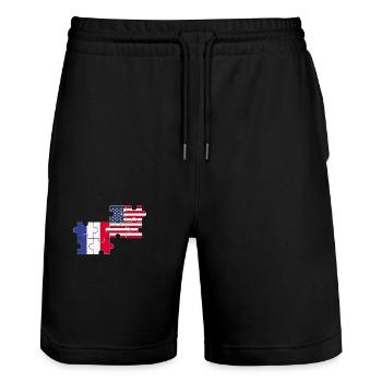 France, Etats-Unis, Drapeau, Américain, Français - Short de jogging bio TRAINER Stanley/Stella unisexe - noir - Devant - Nik (191cm) & Marisol (170cm)