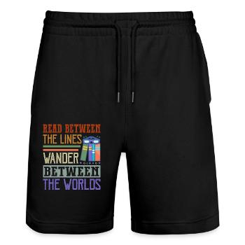 Bookworm Saying - Passionate Book Reader - Stanley/Stella Trainer Unisex Organic Jogging Shorts - black - Front - Nik (191cm) & Marisol (170cm)
