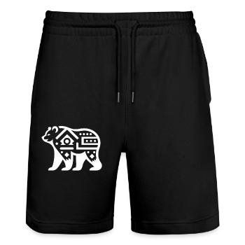 Bear Native American Zodiac - Stanley/Stella Trainer Unisex Organic Jogging Shorts - black - Front - Nik (191cm) & Marisol (170cm)