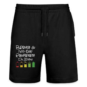 Bremst du Noch Oder Rekuperierst Du Schon? - Stanley/Stella Unisex Bio Joggingshorts Trainer  - Schwarz - Vorne - Nik (191cm) & Marisol (170cm)