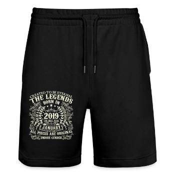 Januar 2019 Jubiläum 2019 Januar Jahr - Stanley/Stella Unisex Bio Joggingshorts Trainer  - Schwarz - Vorne - Nik (191cm) & Marisol (170cm)