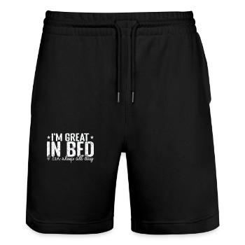 I'm Great in Bed I can sleep all Day Schlafen - Stanley/Stella Trainer Unisex Organic Jogging Shorts - black - Front - Nik (191cm) & Marisol (170cm)