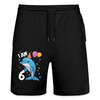 I'm 6 years old Delfine Delfin 6th birthday - Stanley/Stella Trainer Unisex Organic Jogging Shorts - black - Front - Nik (191cm) & Marisol (170cm)