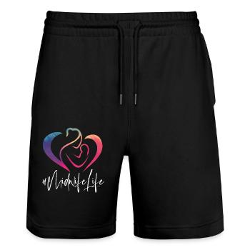 Nurse Midwife Birth Worker Rainbow - Stanley/Stella Unisex Bio Joggingshorts Trainer  - Schwarz - Vorne - Nik (191cm) & Marisol (170cm)