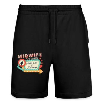 Infirmière sage-femme accoucheuse Sage-femme - Short de jogging bio TRAINER Stanley/Stella unisexe - noir - Devant - Nik (191cm) & Marisol (170cm)