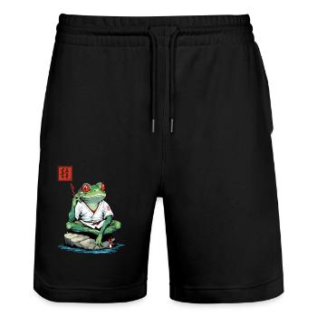 Smoking Frog Ukiyo-e Kanji Japan Streetwear - Stanley/Stella Trainer Unisex Organic Jogging Shorts - black - Front - Nik (191cm) & Marisol (170cm)