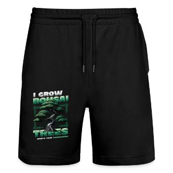Growing Bonsai Trees Superpower Japanese Bonsai - Stanley/Stella Unisex Bio Joggingshorts Trainer  - Schwarz - Vorne - Nik (191cm) & Marisol (170cm)