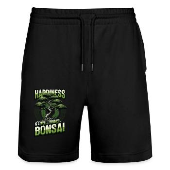 Japanischer Bonsai - Stanley/Stella Unisex Bio Joggingshorts Trainer  - Schwarz - Vorne - Nik (191cm) & Marisol (170cm)