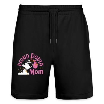 Doula accoucheuse maman fière doula - Short de jogging bio TRAINER Stanley/Stella unisexe - noir - Devant - Nik (191cm) & Marisol (170cm)