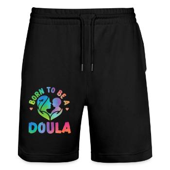Doula Birth Worker Born To Be A - Stanley/Stella Trainer Unisex Organic Jogging Shorts - black - Front - Nik (191cm) & Marisol (170cm)