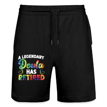 Doula Birth Worker Retirement A - Stanley/Stella Unisex Bio Joggingshorts Trainer  - Schwarz - Vorne - Nik (191cm) & Marisol (170cm)