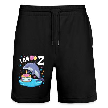 I am 2 years old Dolphins Dolphin 2nd birthday - Stanley/Stella Trainer Unisex Organic Jogging Shorts - black - Front - Nik (191cm) & Marisol (170cm)