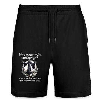 Mit wem ich anfange? - Sensenmann Illustration - Stanley/Stella Unisex Bio Joggingshorts Trainer  - Schwarz - Vorne - Nik (191cm) & Marisol (170cm)