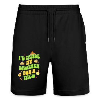 J’échangerais mon frère contre un taco - Short de jogging bio TRAINER Stanley/Stella unisexe - noir - Devant - Nik (191cm) & Marisol (170cm)