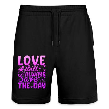 Liebe mich Valentinstag Alles Gute zum Valentinstag Valentinstag - Stanley/Stella Unisex Bio Joggingshorts Trainer  - Schwarz - Vorne - Nik (191cm) & Marisol (170cm)
