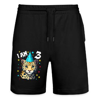 Ich bin 3 Jahre alt Leoparde Leopard 3. Geburtstag - Stanley/Stella Unisex Bio Joggingshorts Trainer  - Schwarz - Vorne - Nik (191cm) & Marisol (170cm)