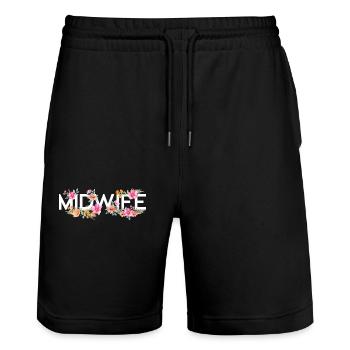 Infirmière Sage-Femme Accoucheuse Fleur - Short de jogging bio TRAINER Stanley/Stella unisexe - noir - Devant - Nik (191cm) & Marisol (170cm)