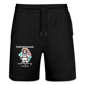 Slothstronaut Exploring At My Own Pace - Faultier - Stanley/Stella Unisex Bio Joggingshorts Trainer  - Schwarz - Vorne - Nik (191cm) & Marisol (170cm)
