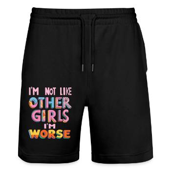 Ich bin nicht wie andere Mädchen, ich bin schlimmer - Stanley/Stella Unisex Bio Joggingshorts Trainer  - Schwarz - Vorne - Nik (191cm) & Marisol (170cm)