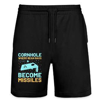 Cornhole Spieler Cornhole Sport Lustig Cornhole Be - Stanley/Stella Unisex Bio Joggingshorts Trainer  - Schwarz - Vorne - Nik (191cm) & Marisol (170cm)