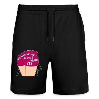 Die Art und Weise, wie wir uns kleiden, bedeutet nicht ja - Stanley/Stella Unisex Bio Joggingshorts Trainer  - Schwarz - Vorne - Nik (191cm) & Marisol (170cm)