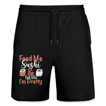 Nourrissez-moi des sushis Dis-moi que je suis jolie 2Nourrissez-moi des sushis et des sushis - Short de jogging bio TRAINER Stanley/Stella unisexe - noir - Devant - Nik (191cm) & Marisol (170cm)